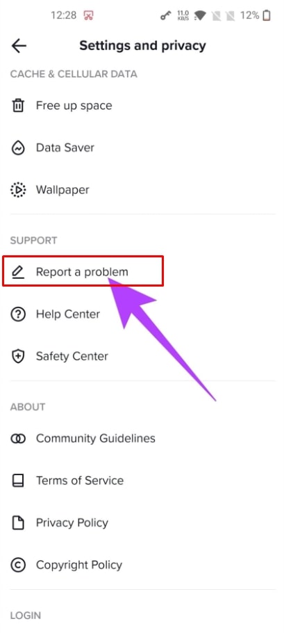 Click on Report a Problem
