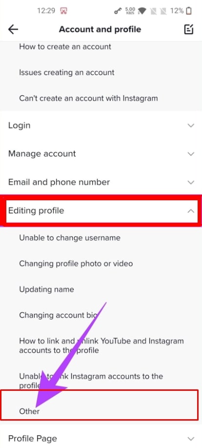 Tap on other Profile option